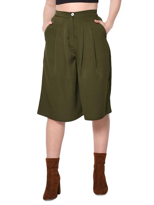 solid olive green crepe culotte - 13342659 - Very Small Image - 1
