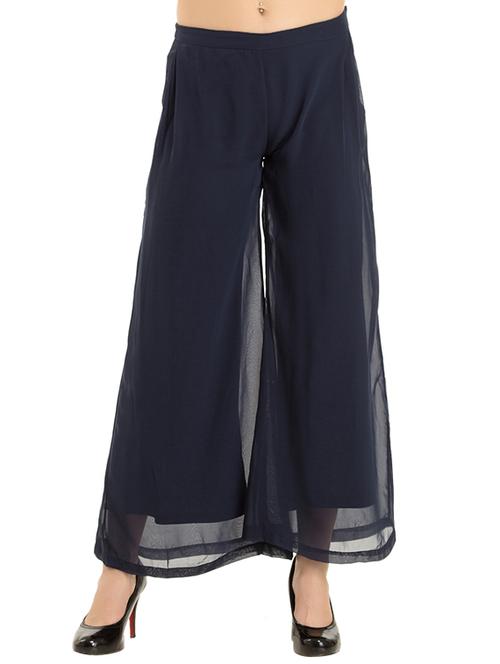 solid navy blue polyester palazzos - 13343169 - Very Small Image - 1