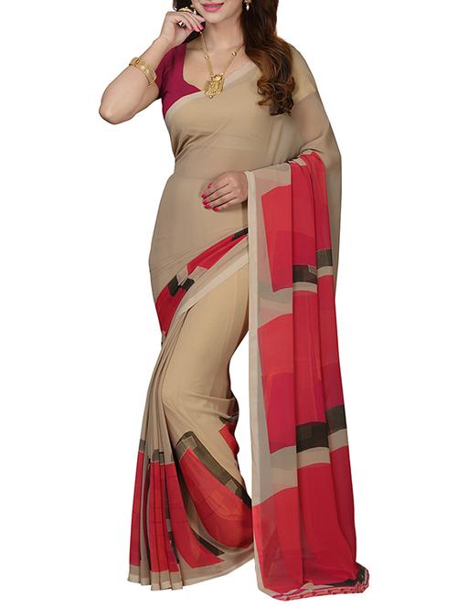 beige georgette printed saree with blouse - 13343465 - Very Small Image - 1