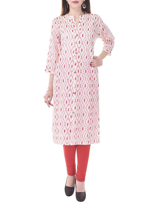 white cotton ikat straight kurta - 13343961 - Very Small Image - 1