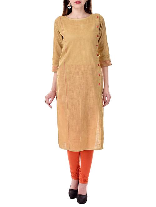 beige cotton solid straight kurta - 13343971 - Very Small Image - 1
