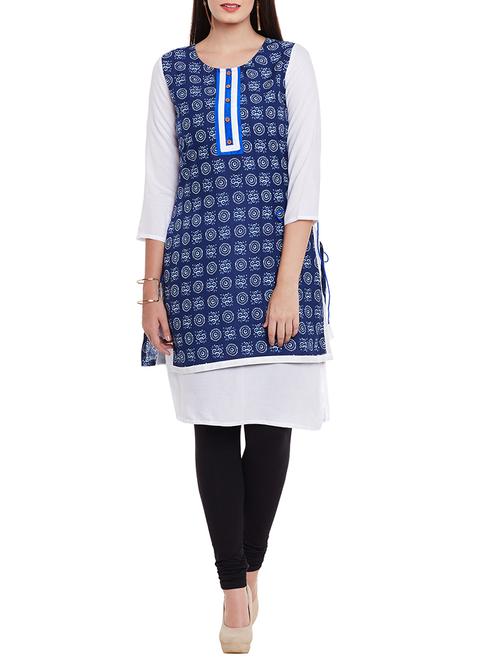 indigo layered kurta with dori - 13345682 - Very Small Image - 1
