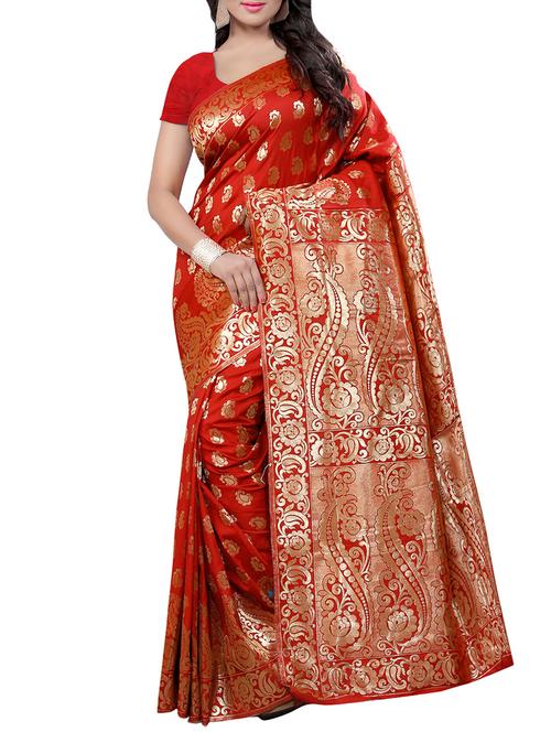 red art silk banarasi saree with blouse - 13345894 - Very Small Image - 1