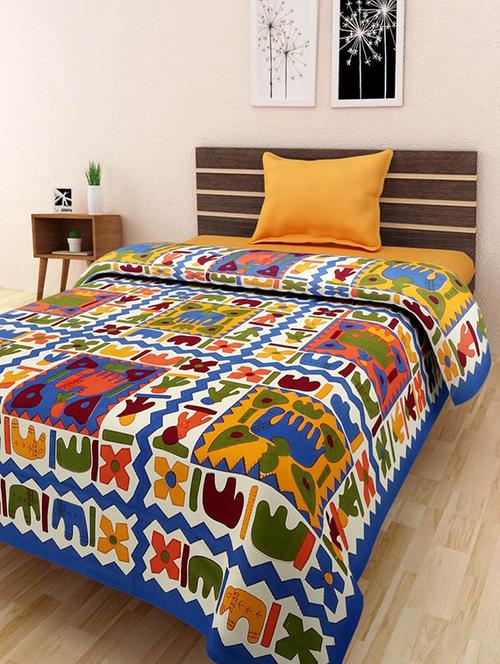 DI-KRAFT Multicolor Cotton Ethnic Print Single Bedsheet - 13346140 - Very Small Image - 1