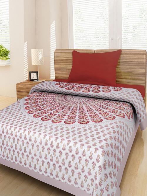 DI-KRAFT Multicolor Cotton Ethnic Print Single Bedsheet - 13346141 - Very Small Image - 1