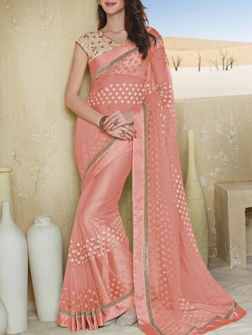 pink net embroidered saree with blouse - 13348270 - Very Small Image - 1