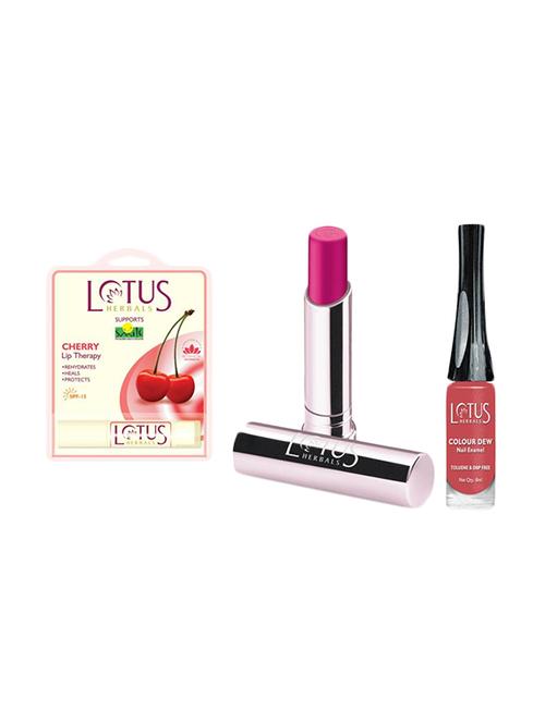 lotus herbals cherry lip balm spf 15 4g, ecostay lip colour 415 spf 20 & cherry crush 91 nail polish 8ml - 13348860 - Very Small Image - 1