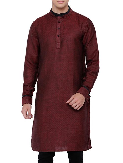 solid marsala jacquard kurta - 13352127 - Very Small Image - 1