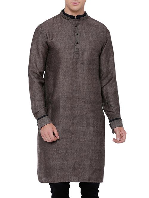 solid charcoal grey cotton kurta - 13352130 - Very Small Image - 1