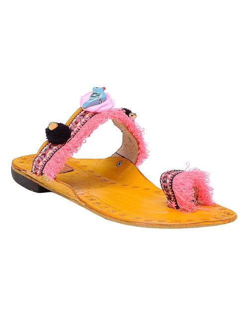 pink pom poms one toe kolhapuri - 13352249 - Very Small Image - 1