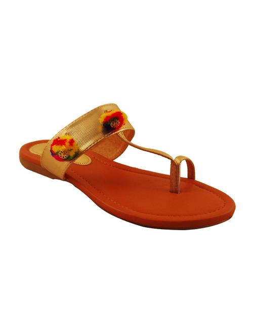 gold pom poms one toe kolhapuri - 13354440 - Very Small Image - 1