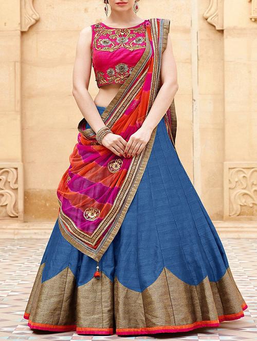 blue silk embroidered lehenga - 13355963 - Very Small Image - 1