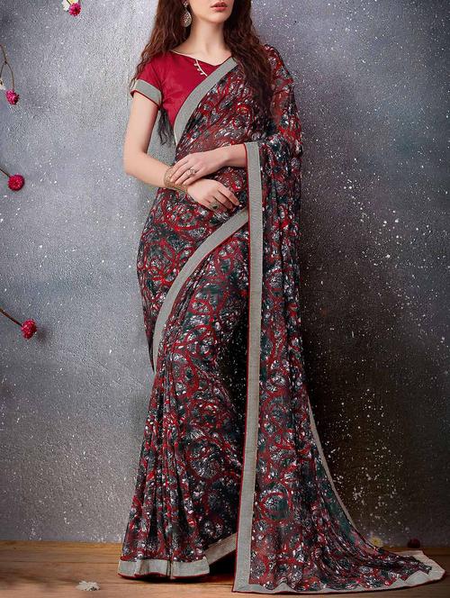 grey georgette printed saree - 13356664 - Very Small Image - 1