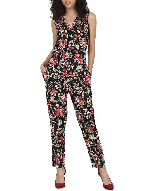 black floral printed crepe full leg jumpsuit - 13356751 - Very Small Image - 1