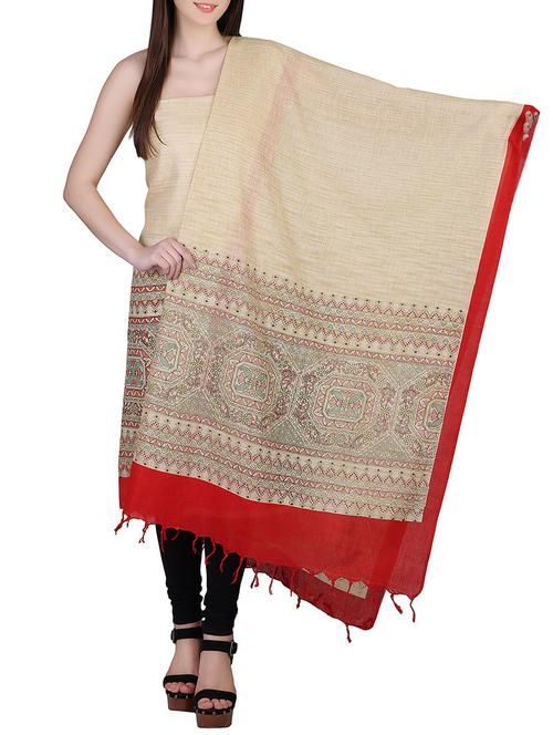 beige unstitched top and dupatta set - 13357474 - Very Small Image - 1