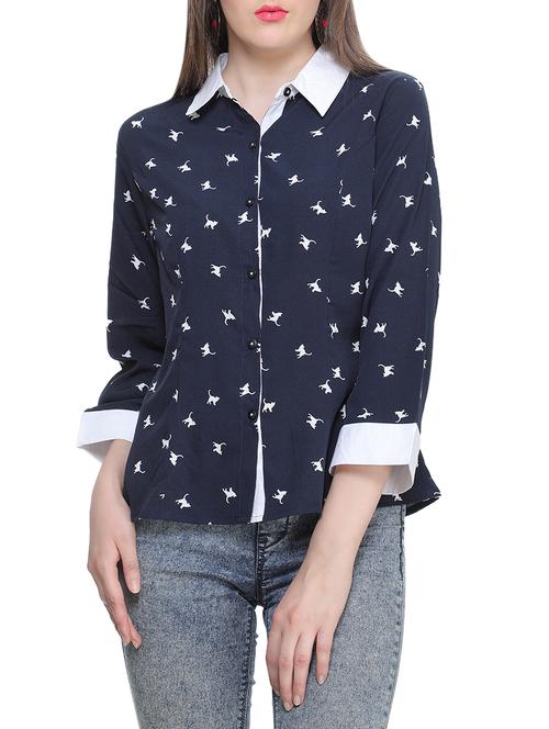 navy blue crepe regular shirt - 13357632 - Very Small Image - 1