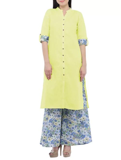 yellow cotton plain straight kurta - 13357706 - Very Small Image - 1