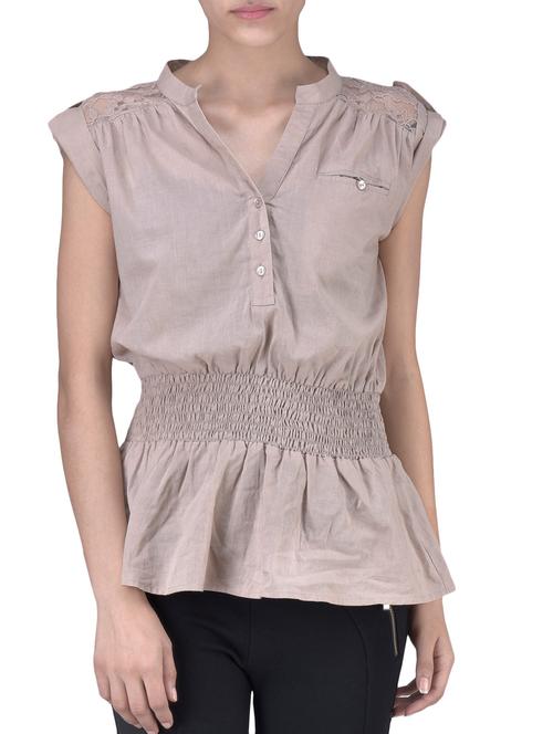 beige cotton voile and nylon solid top  - 1335838 - Very Small Image - 1