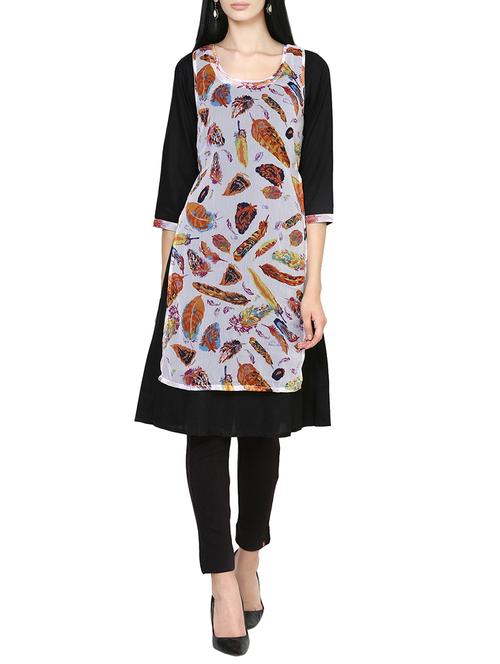 black cotton printed a-line kurta - 13361586 - Very Small Image - 1