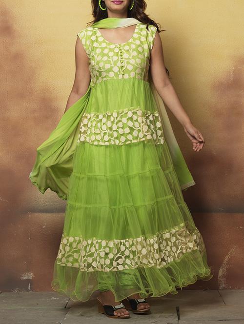 green net unstitched suit - 13363860 - Very Small Image - 1
