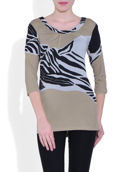 abstract printed beige and white polyester lycra top - 1336402 - Very Small Image - 1