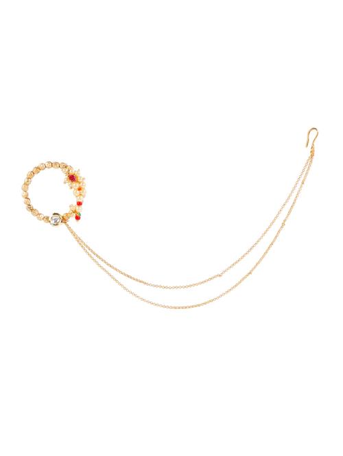 gold tone naath nose pin pearls - 13364620 - Very Small Image - 1