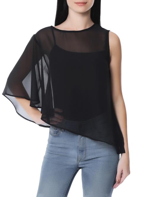 black georgette asymmetric top - 13364827 - Very Small Image - 1