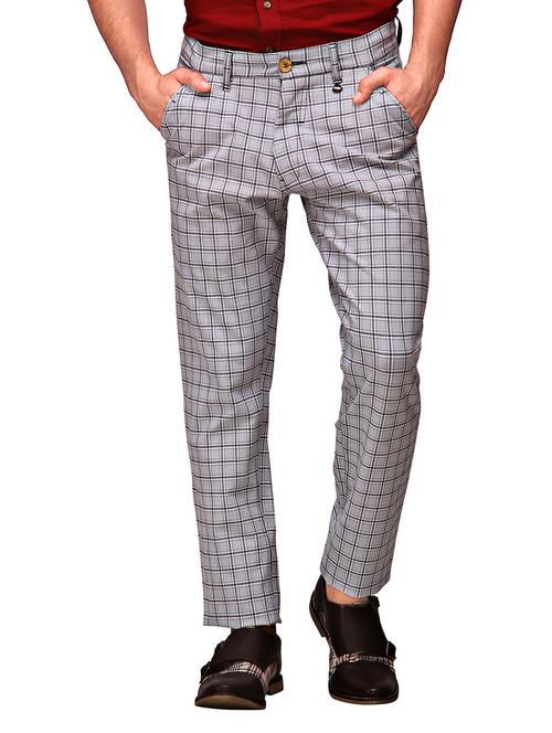 Grey Polyester Blend Flat Front Casual Trousers - 13365469 - Very Small Image - 1
