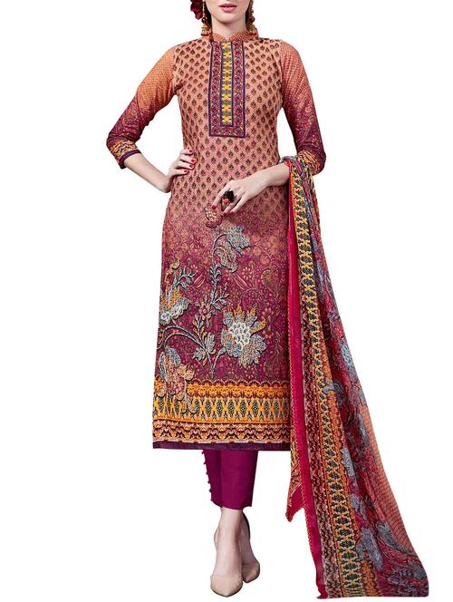 beige cotton unstitched suit - 13366029 - Very Small Image - 1