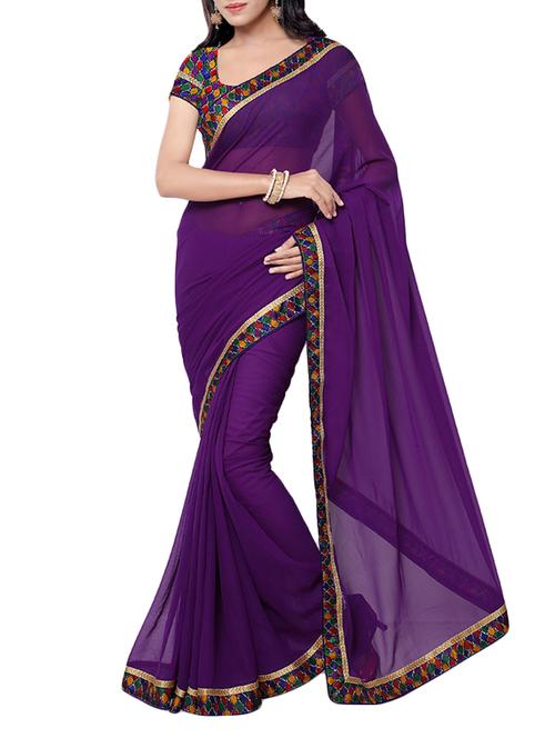 purple faux georgette bordered saree with blouse - 13366705 - Very Small Image - 1