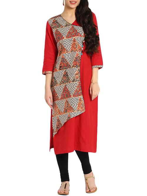 red printed cotton kurta - 13367042 - Very Small Image - 1