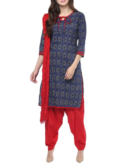 printed kurta salwar with dupatta set - 13367438 - Very Small Image - 1