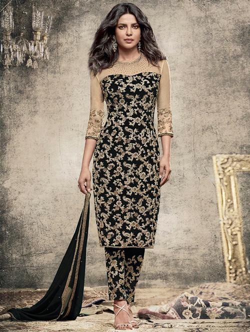black georgette semistitched suit - 13368563 - Very Small Image - 1