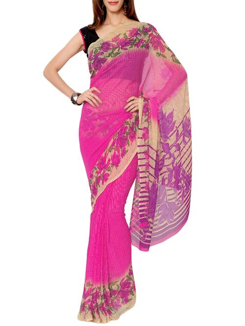 pink georgette printed saree with blouse - 13369200 - Very Small Image - 1
