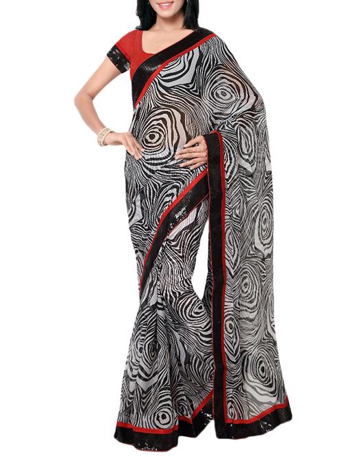 black chiffon printed saree with blouse - 13369304 - Very Small Image - 1