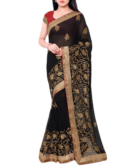 black chiffon embroidered saree with blouse - 13369324 - Very Small Image - 1