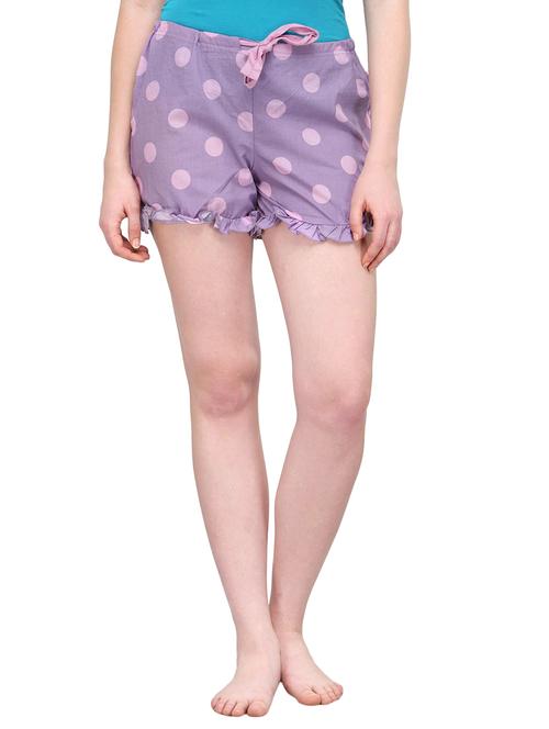 purple polka dots printed cotton regular short - 13369624 - Very Small Image - 1