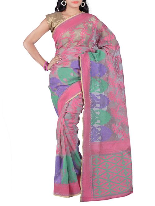 pink cotton silk woven saree with blouse - 13371112 - Very Small Image - 1