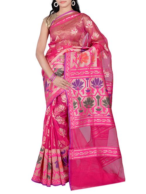 pink cotton silk woven saree with blouse - 13371114 - Very Small Image - 1