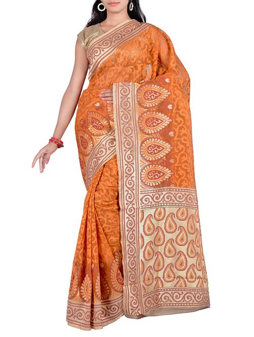 orange cotton silk woven saree with blouse - 13371122 - Very Small Image - 1