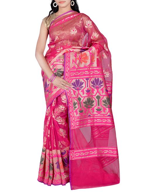 pink cotton silk woven saree with blouse - 13371141 - Very Small Image - 1