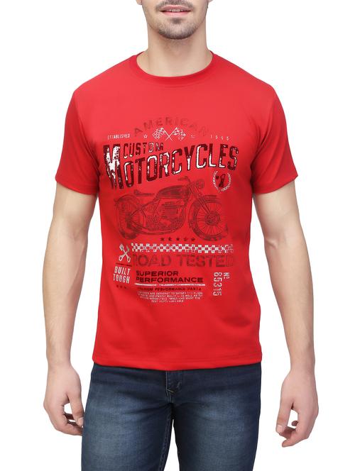 red cotton front print t-shirt - 13371799 - Very Small Image - 1