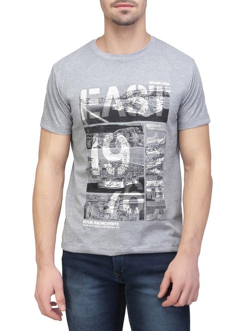 grey cotton chest print t-shirt - 13371801 - Very Small Image - 1