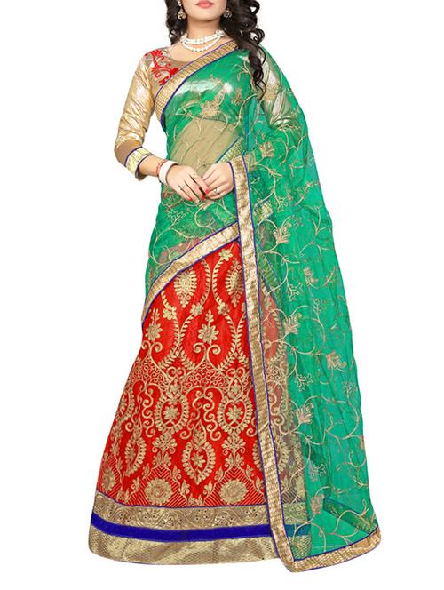 red net embroidered flared lehenga - 13372031 - Very Small Image - 1