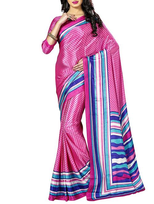 pink faux crepe printed saree with blouse - 13372548 - Very Small Image - 1