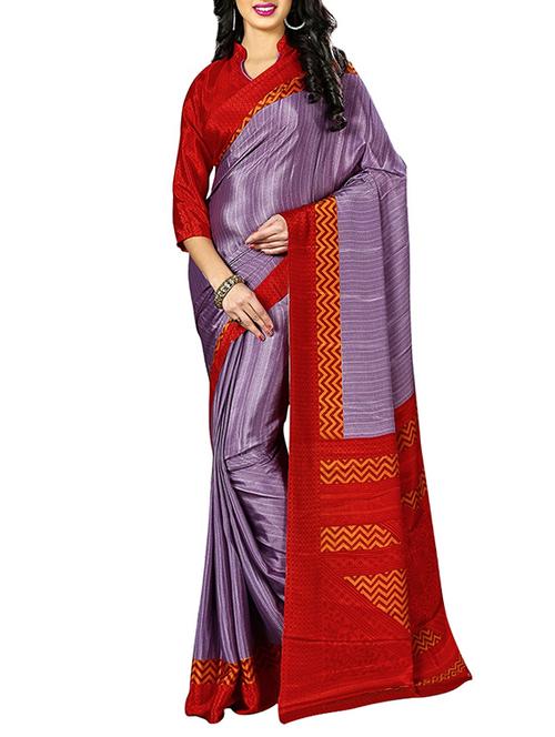 purple faux crepe printed saree with blouse - 13372558 - Very Small Image - 1