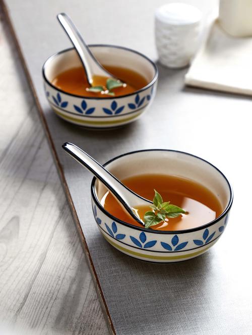 handpainted ceramic soup bowls with matching ceramic spoons - 13373238 - Very Small Image - 1