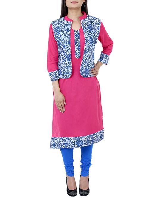 pink cotton printed straight kurta - 13373525 - Very Small Image - 1