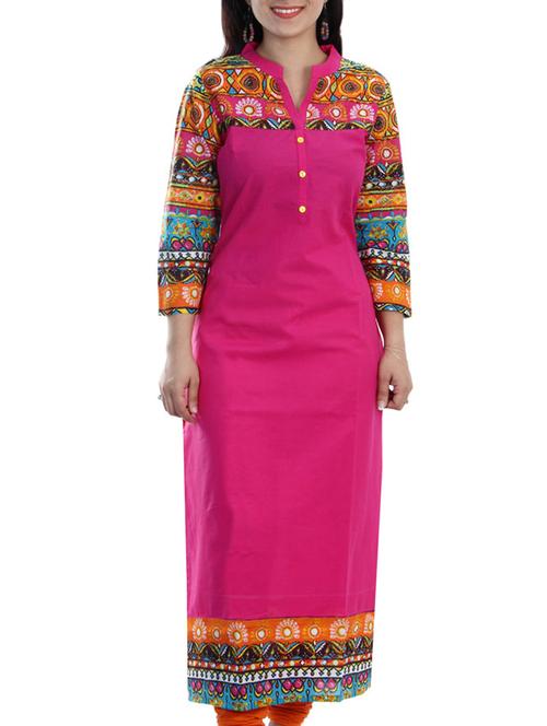 pink cotton printed straight kurta - 13375164 - Very Small Image - 1