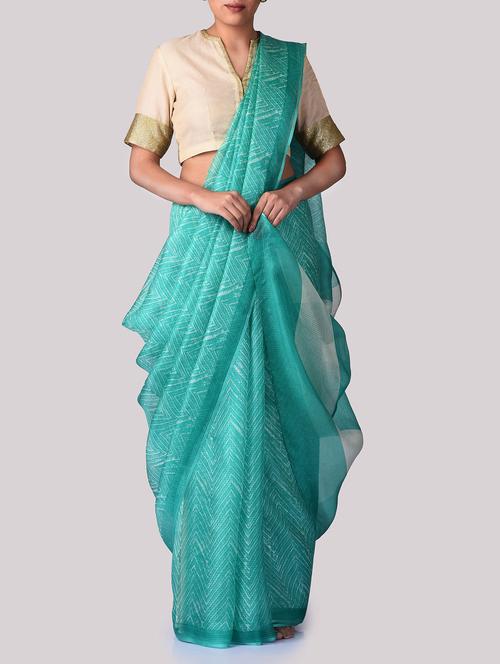 turquoise kota silk printed saree with blouse - 13375903 - Very Small Image - 1